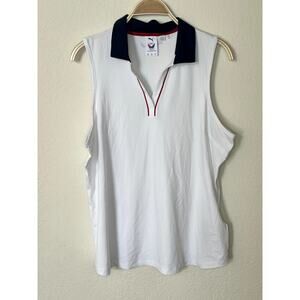 PUMA Volition V-Neck Tank Men’s XL White Blue Collar Red Accents